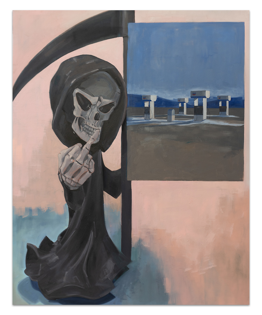 a painitng of a ghoul giving the finger